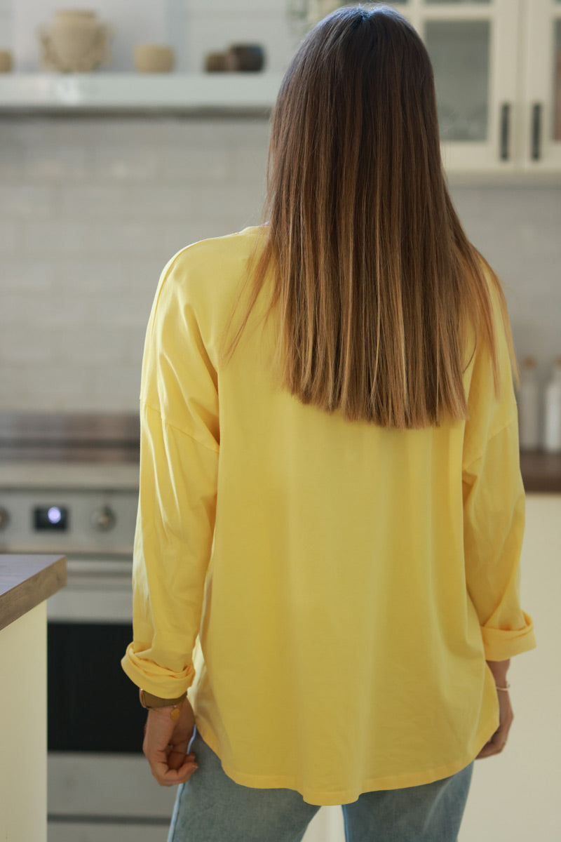 Yellow “Amour” Long-Sleeve V-Neck Tee