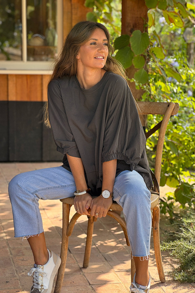 Brown Modern Cotton Blouson Top