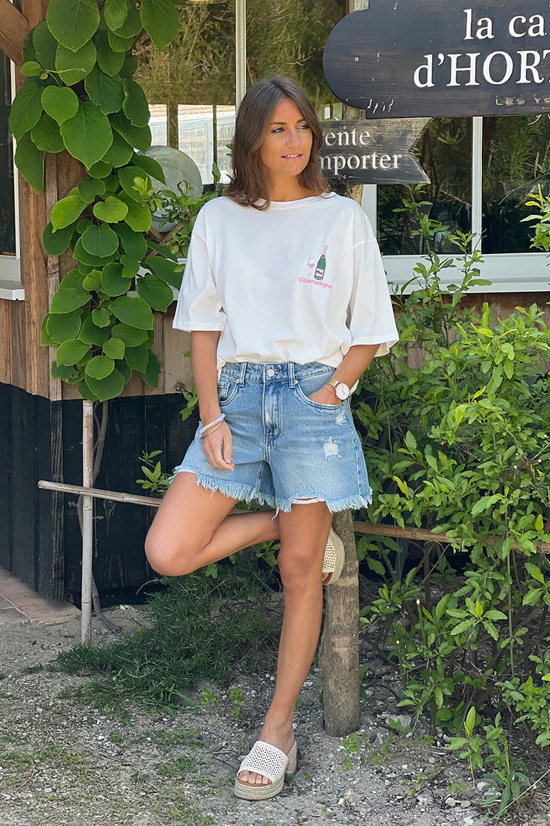 White “Champagne” Embroidered Tee