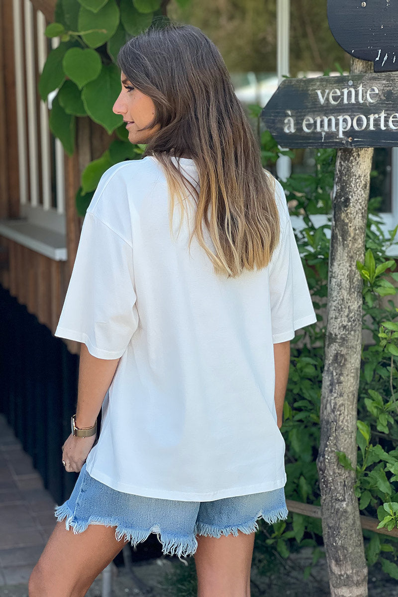 White “Champagne” Embroidered Tee