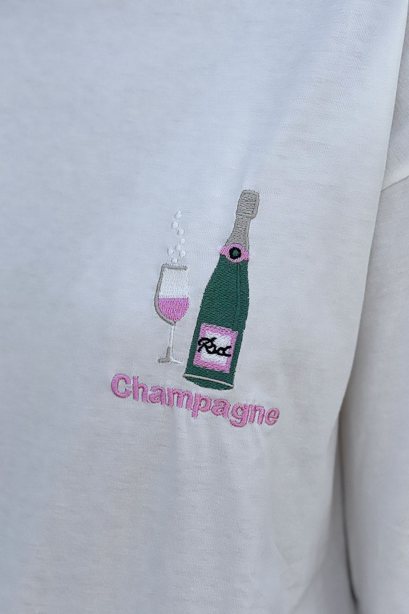 White “Champagne” Embroidered Tee