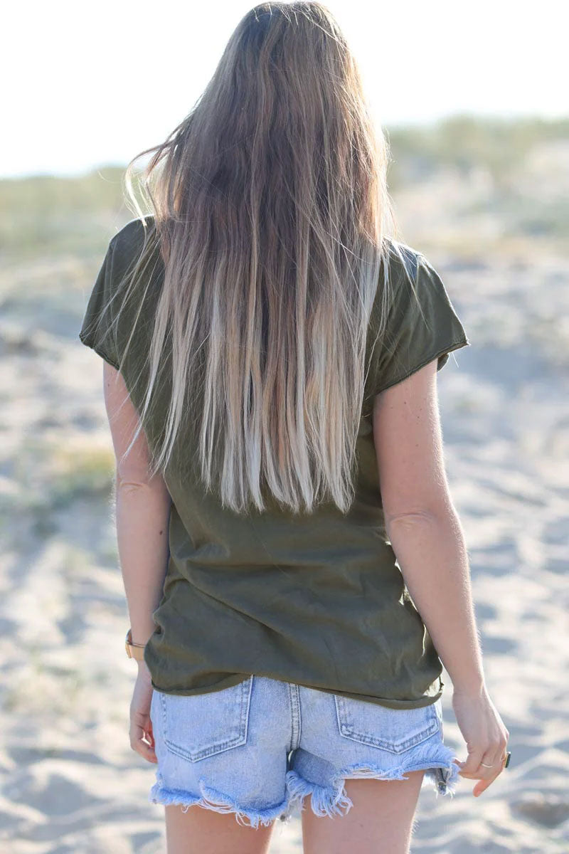 Khaki cotton T-shirt with sequin star