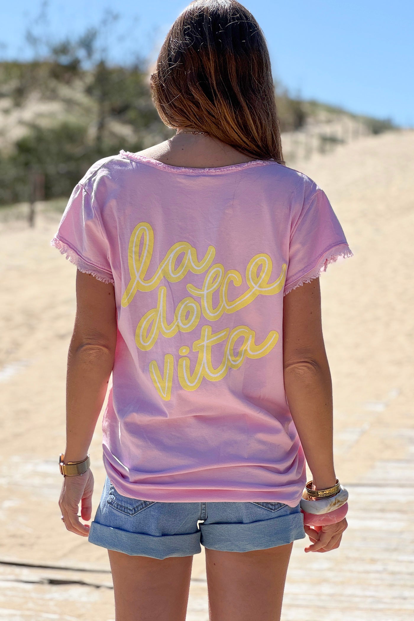 Tshirt rose Dolce Vita finitions franges