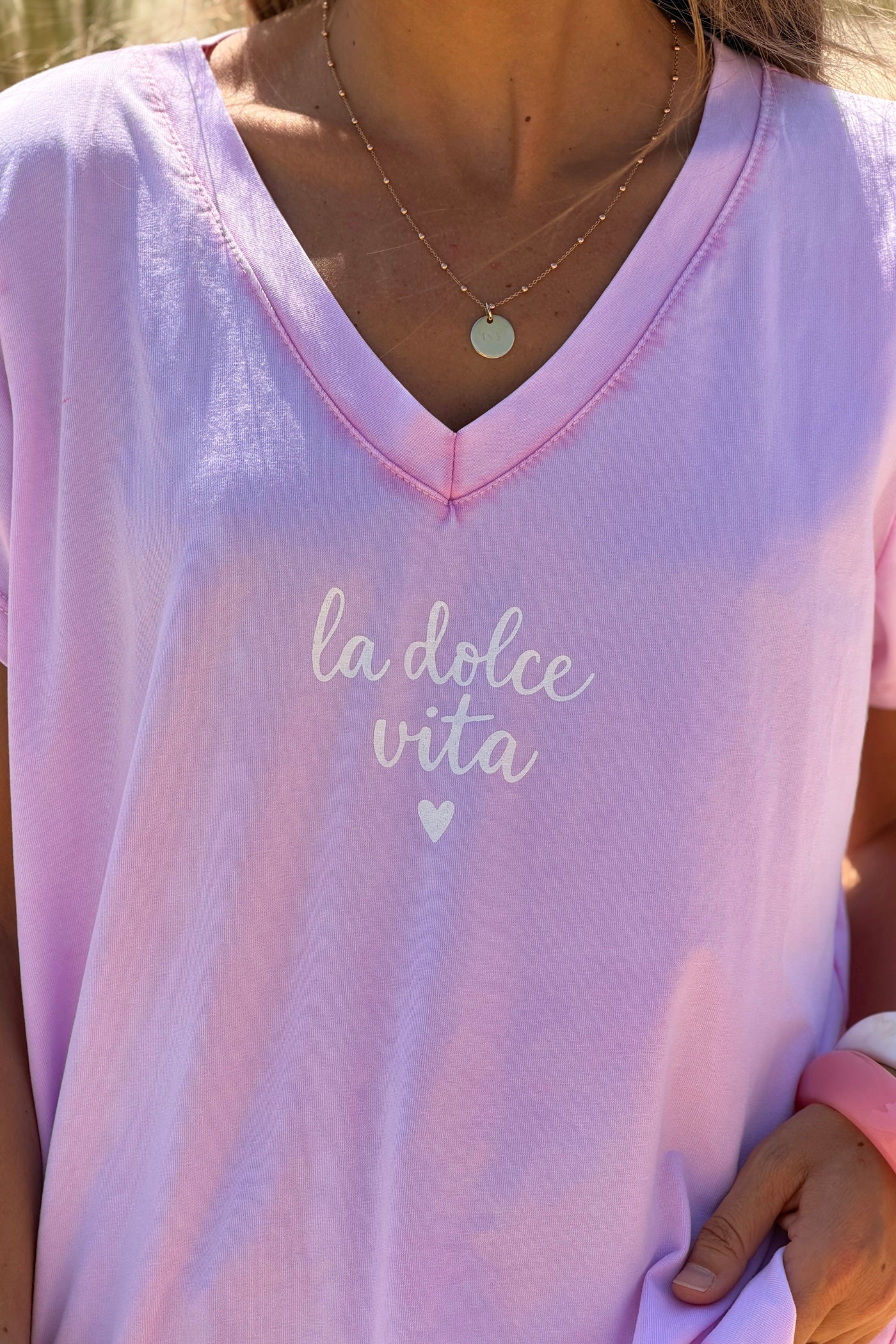 Tshirt rose en coton Dolce Vita col v