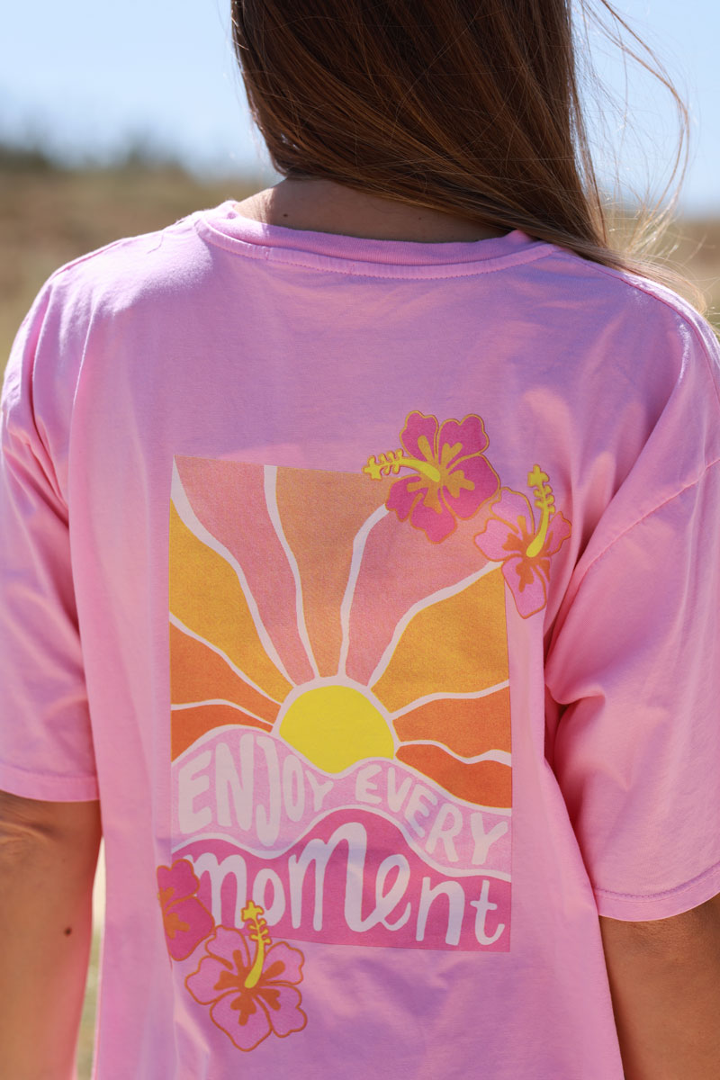 Pink “Enjoy Every Moment” Hibiscus Tee