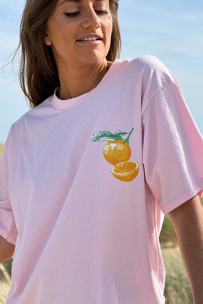 Tshirt rose pâle en coton Orange Paradise col rond