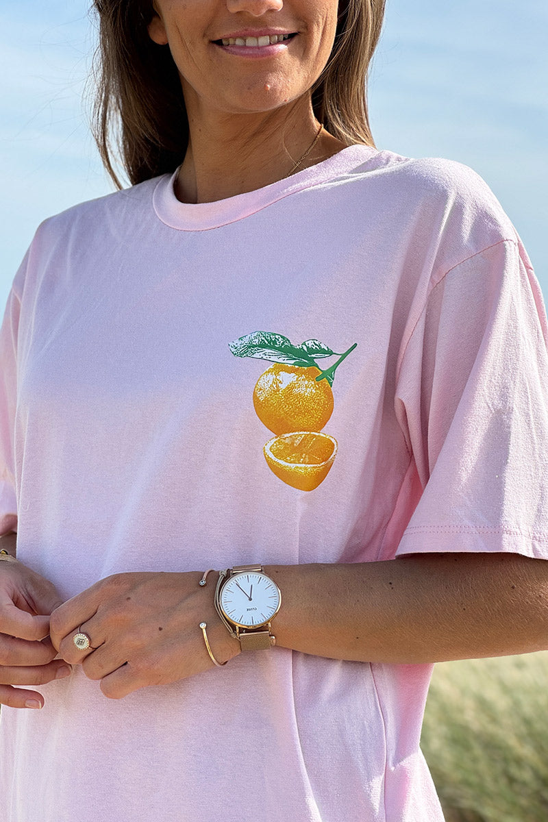Tshirt rose pâle en coton Orange Paradise col rond
