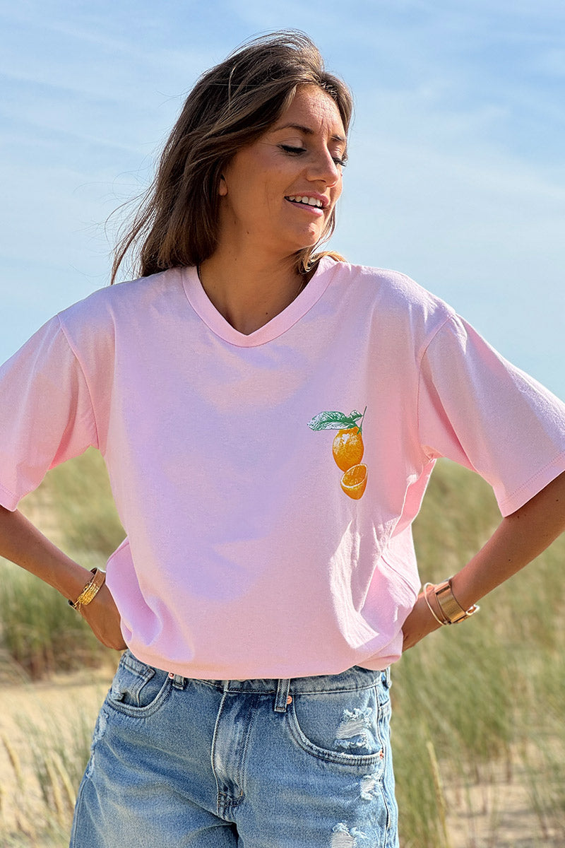 Tshirt rose pâle en coton Orange Paradise col rond