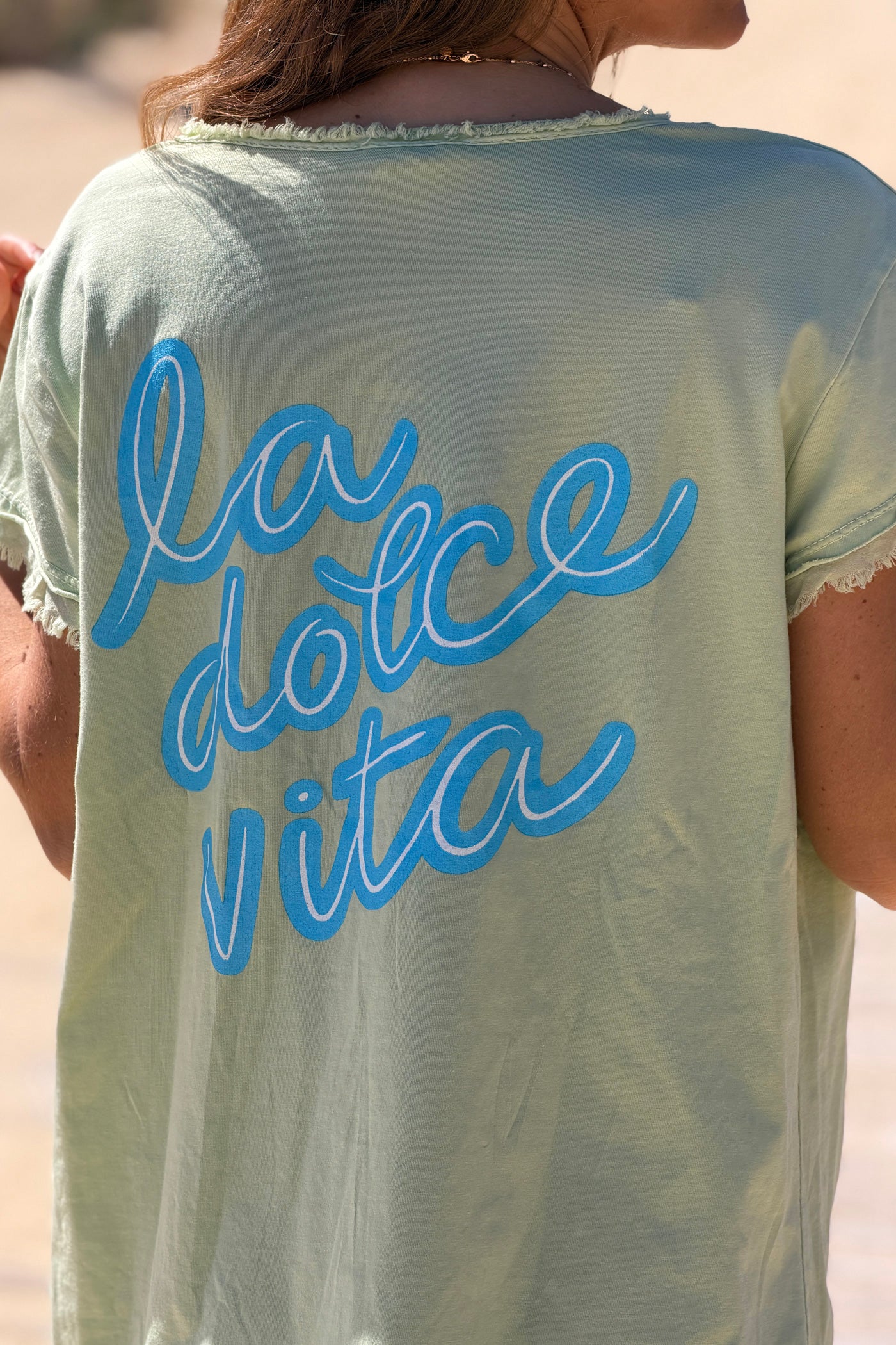 Tshirt vert sauge Dolce Vita finitions franges