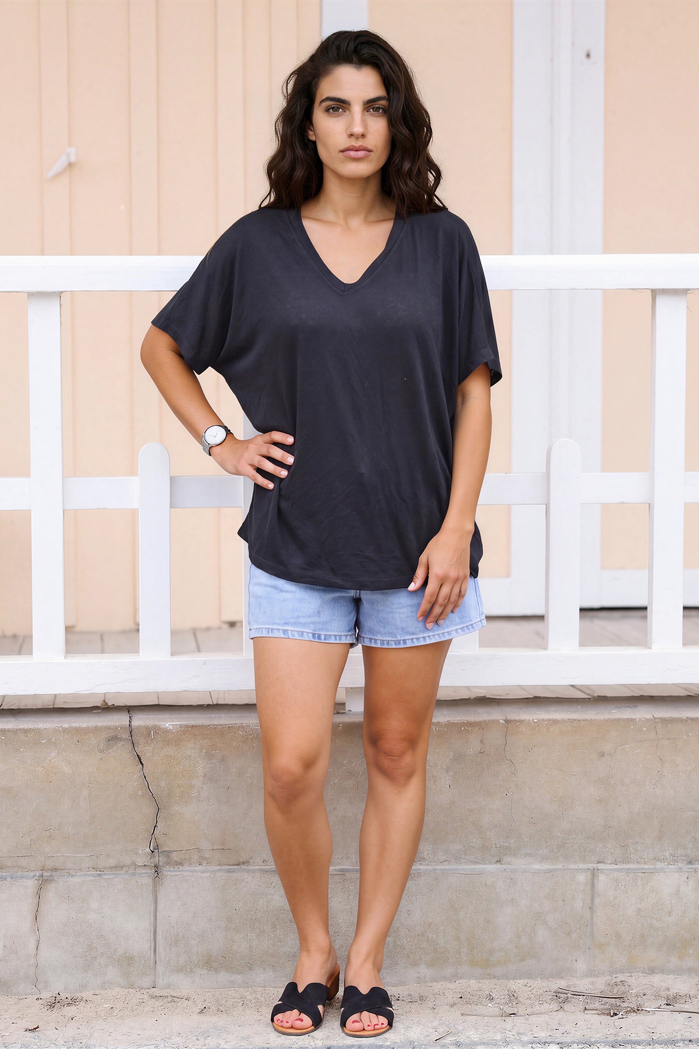 Black relaxed fit batwing super soft t-shirt