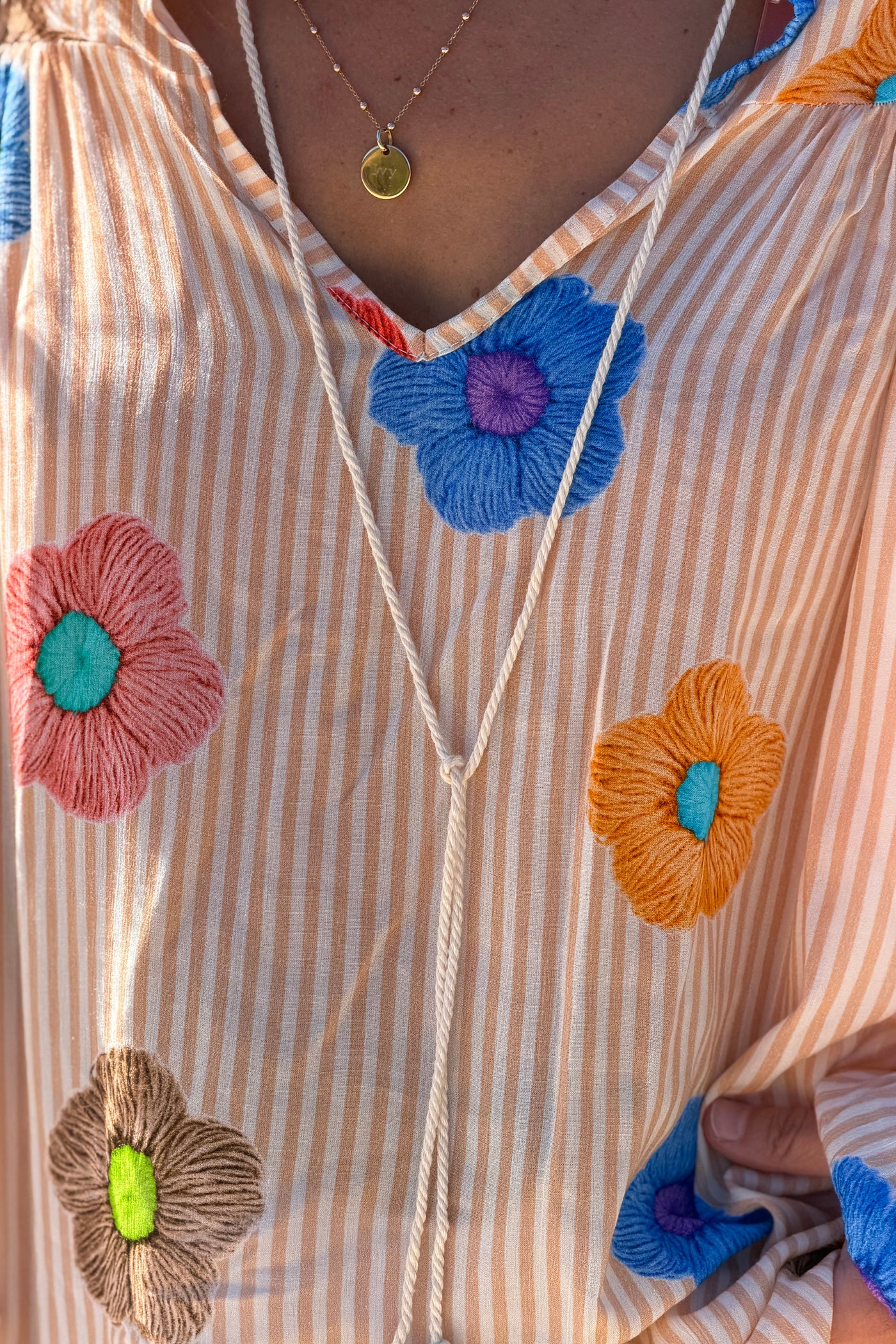 Tunique fluide a rayures orange imprime fleurs colorées manches bouffantes