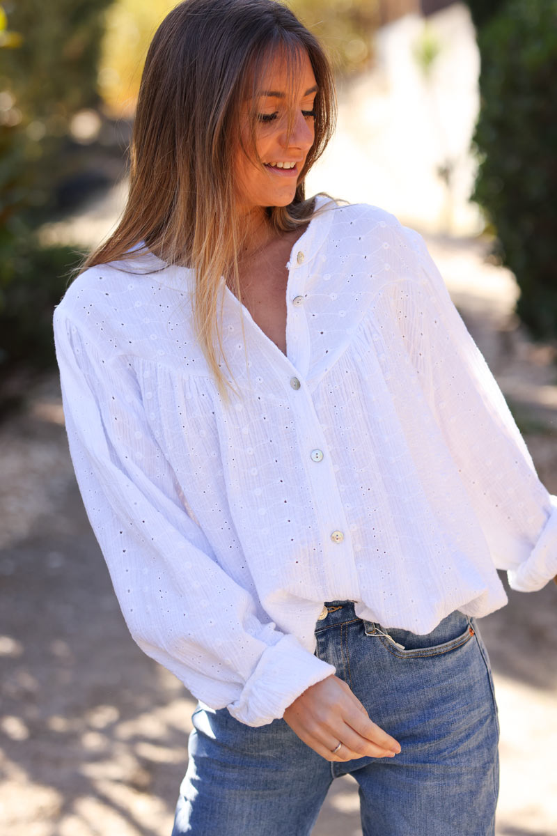 White broderie anglaise cotton shirt blouse
