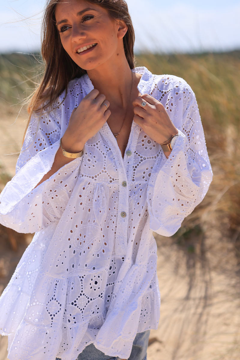 Coton Ecru Promod Chemise Gaze De Coton Chemise Brodée Gaze De