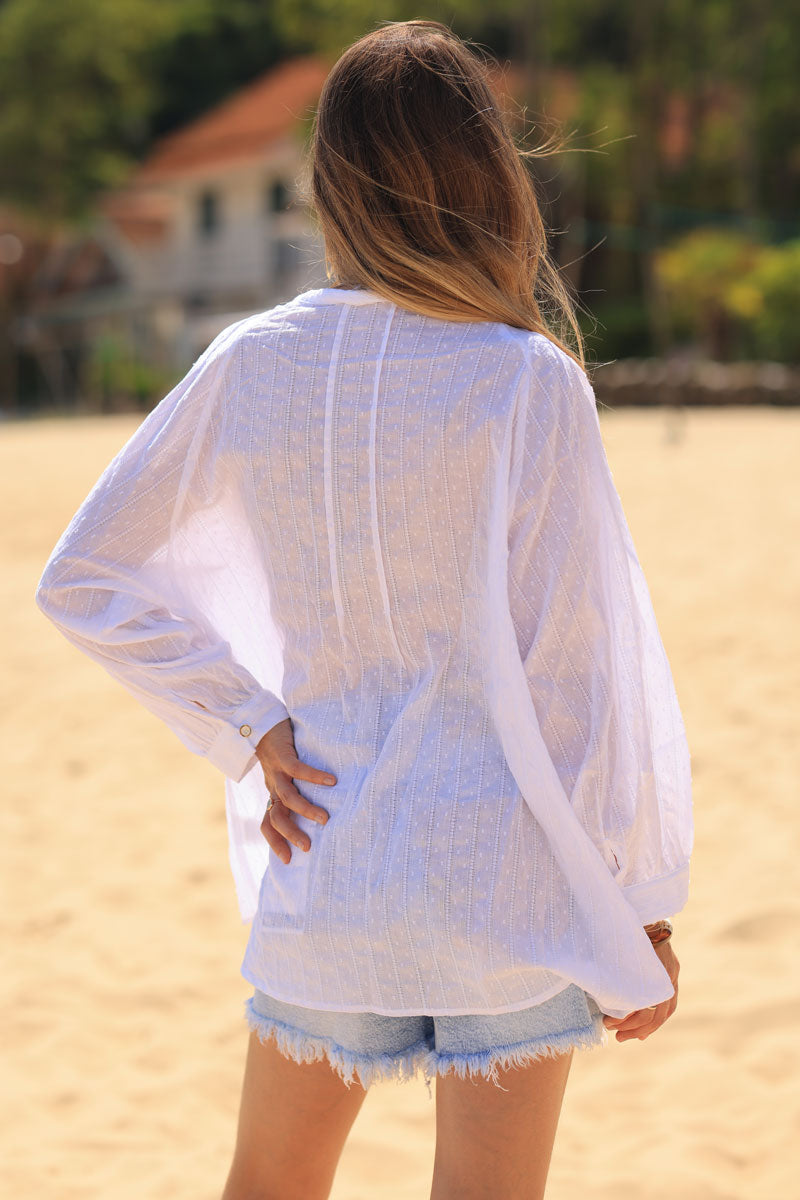 White plumetis blouse with lace detail