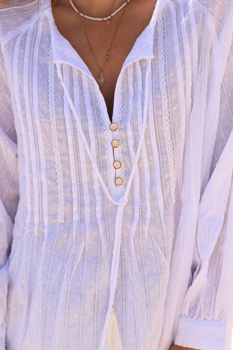 White plumetis blouse with lace detail