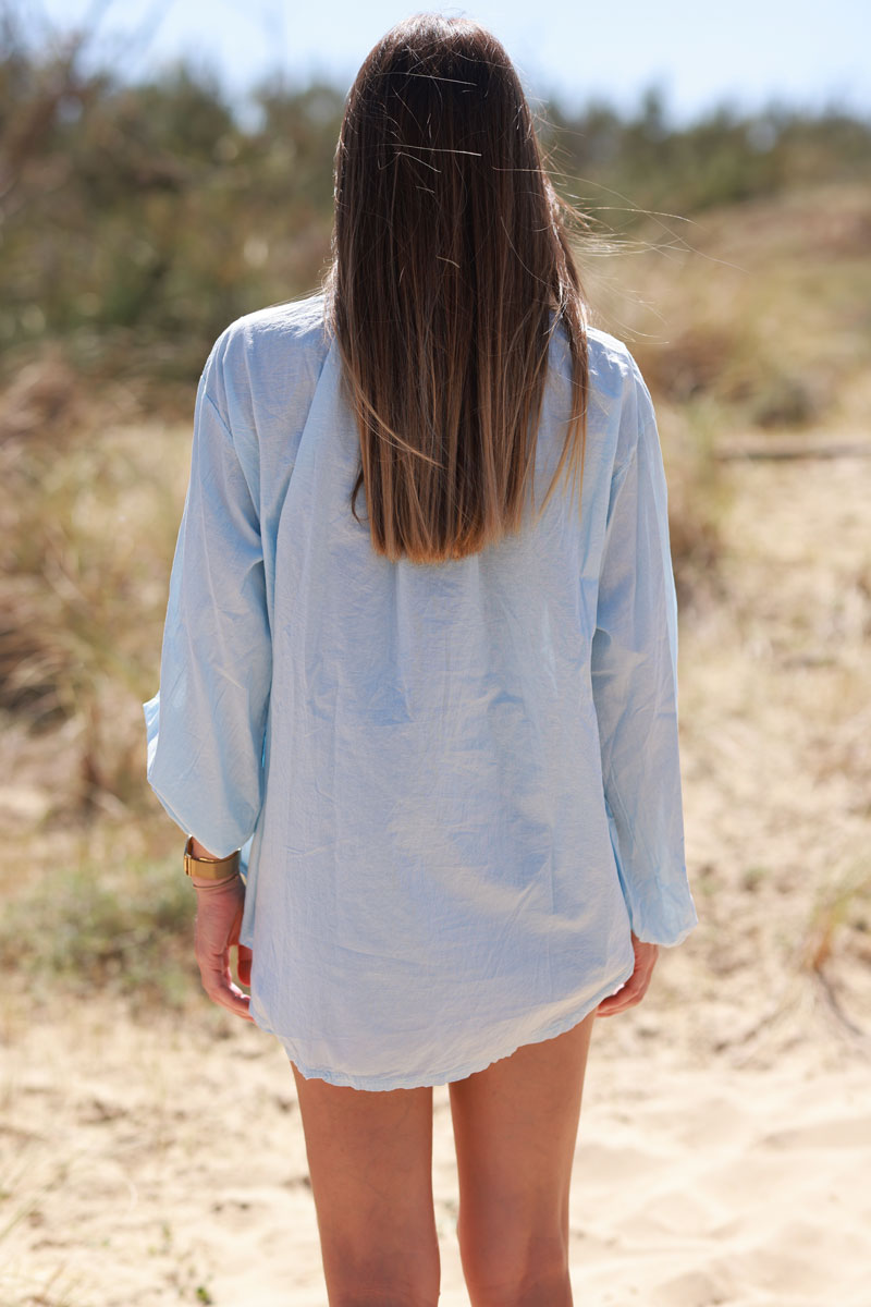 Light Blue Gauze Boucle Embroidered Blouse