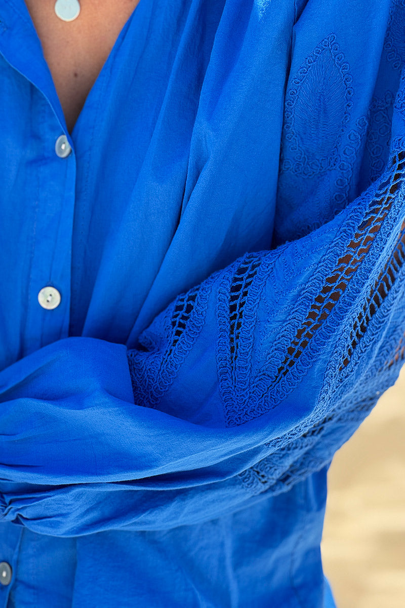 Royal blue Lotus Sleeve Poplin Blouse