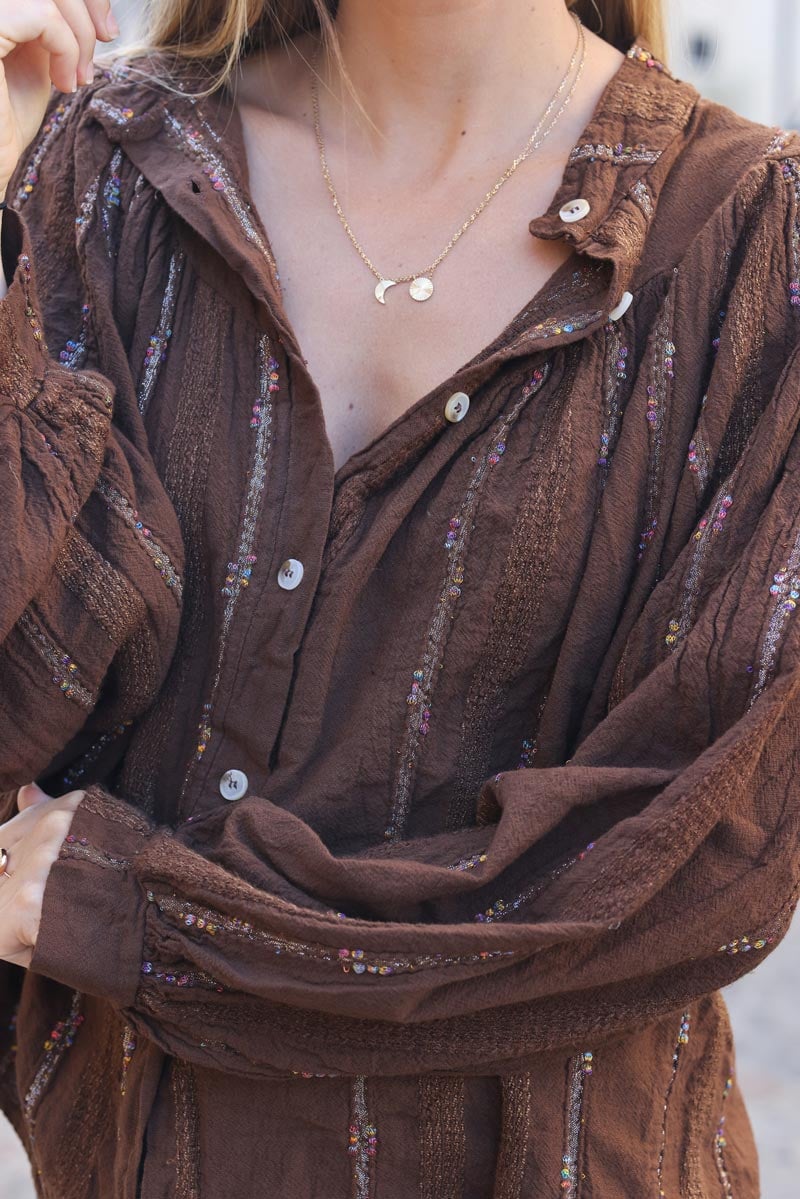Tunique chemise chocolat rayures relief colorees H270 (1)