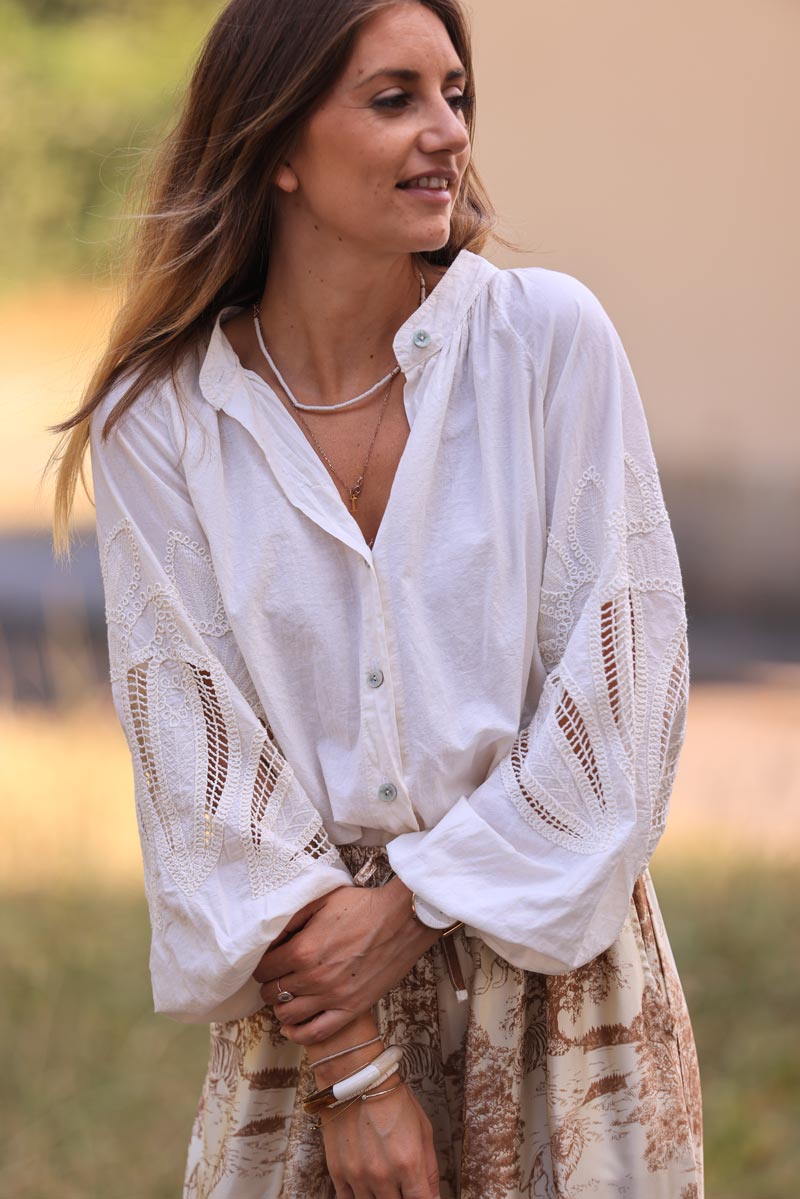 Cream Lotus Sleeve Poplin Blouse