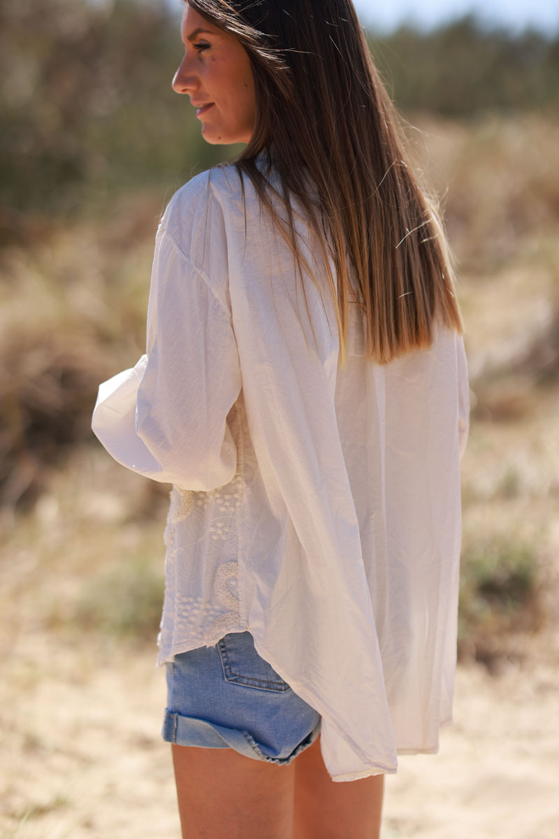 Cream Gauze Boucle Embroidered Blouse