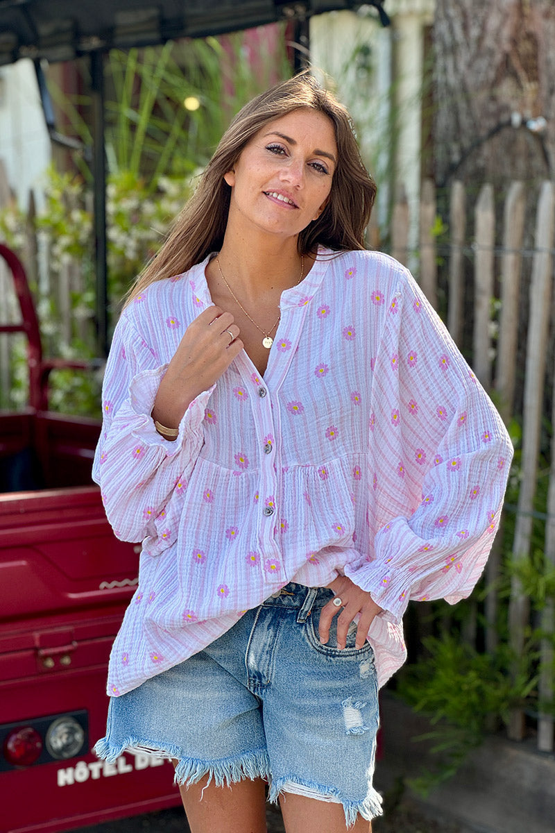 Pink Daisy Stripe Blouse