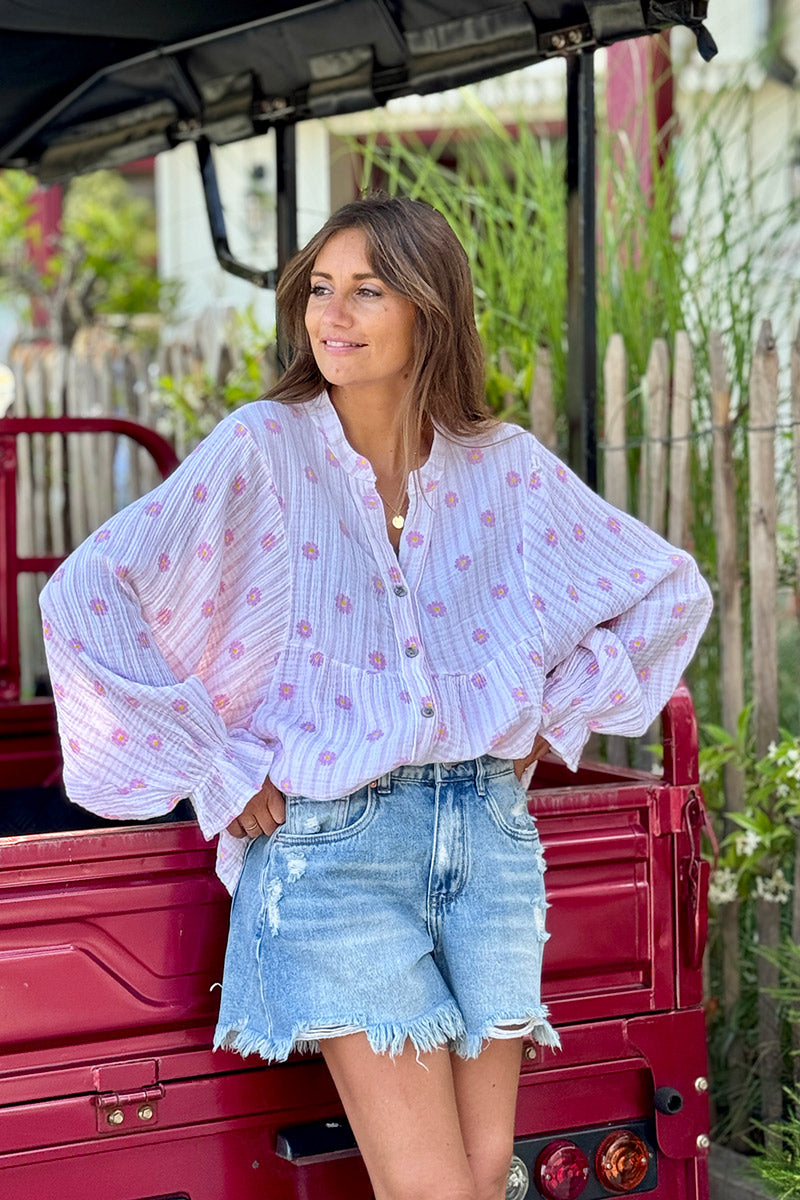 Pink Daisy Stripe Blouse