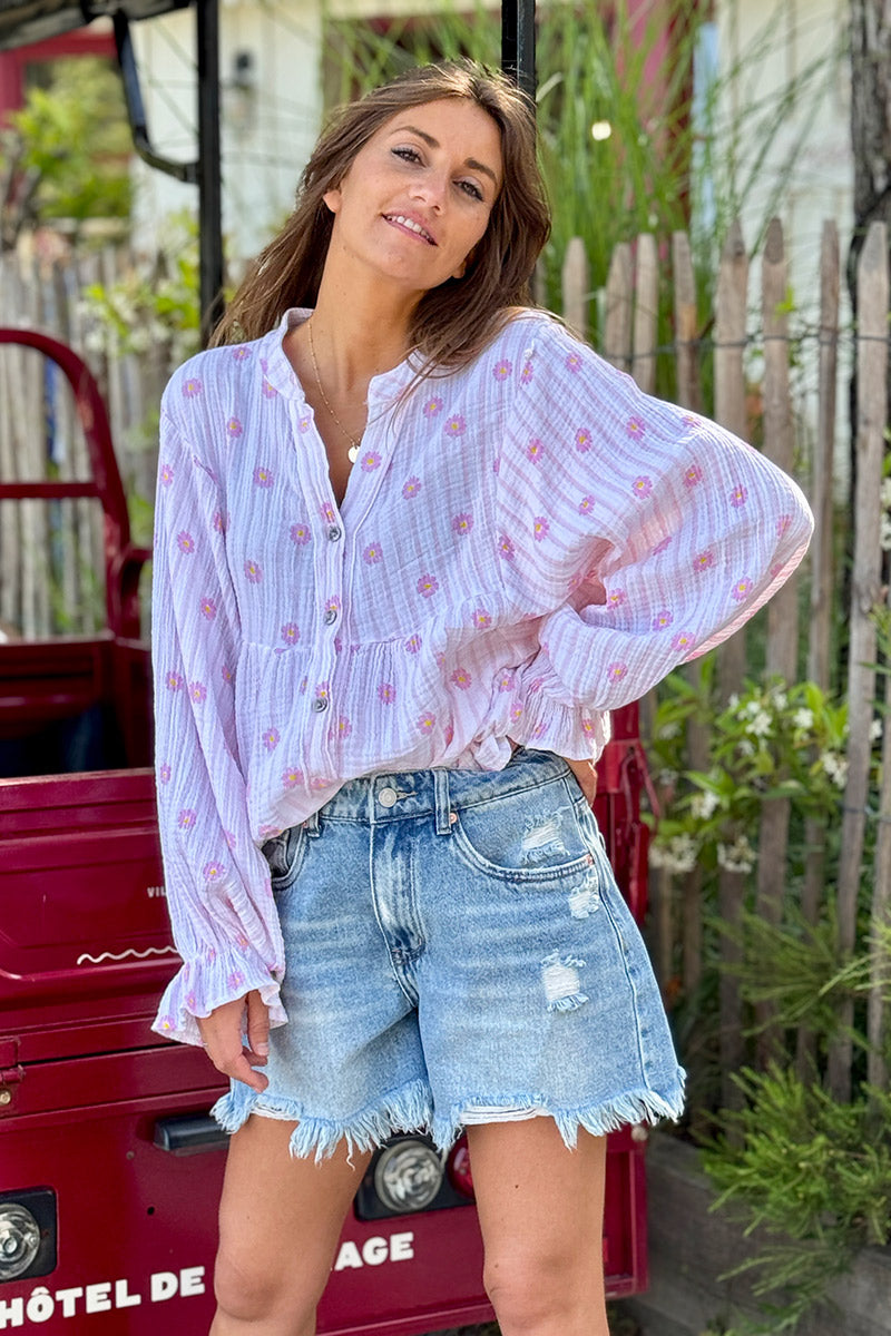 Pink Daisy Stripe Blouse