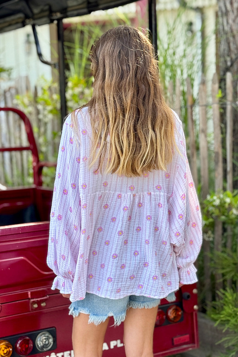 Pink Daisy Stripe Blouse