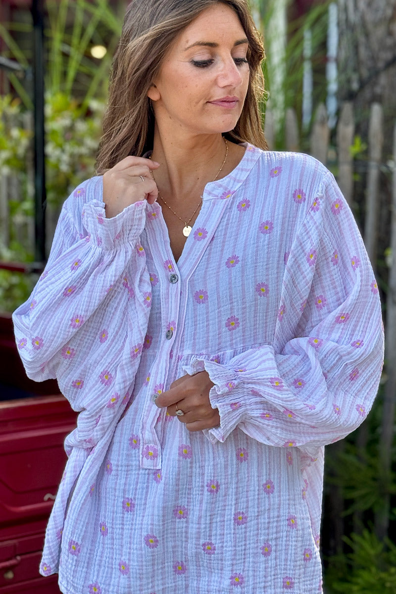 Pink Daisy Stripe Blouse
