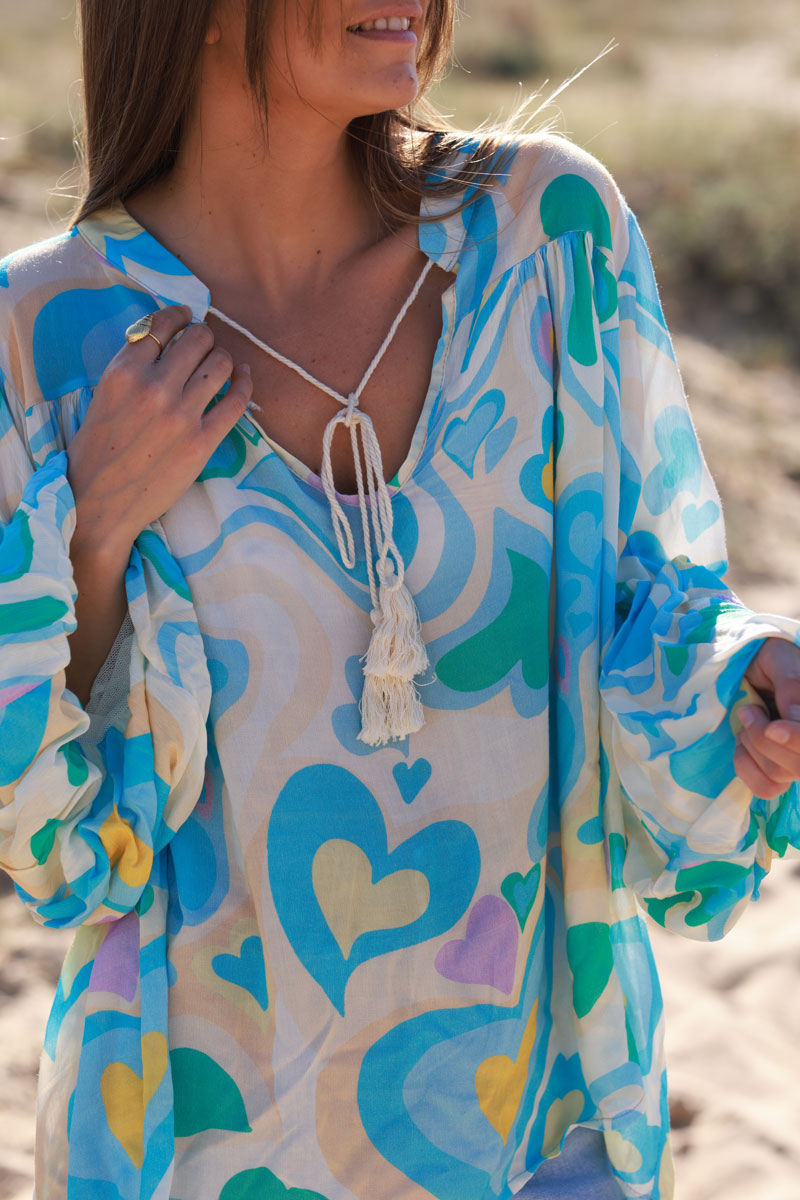 Turquoise Heart Swirl Bell Sleeve Tunic