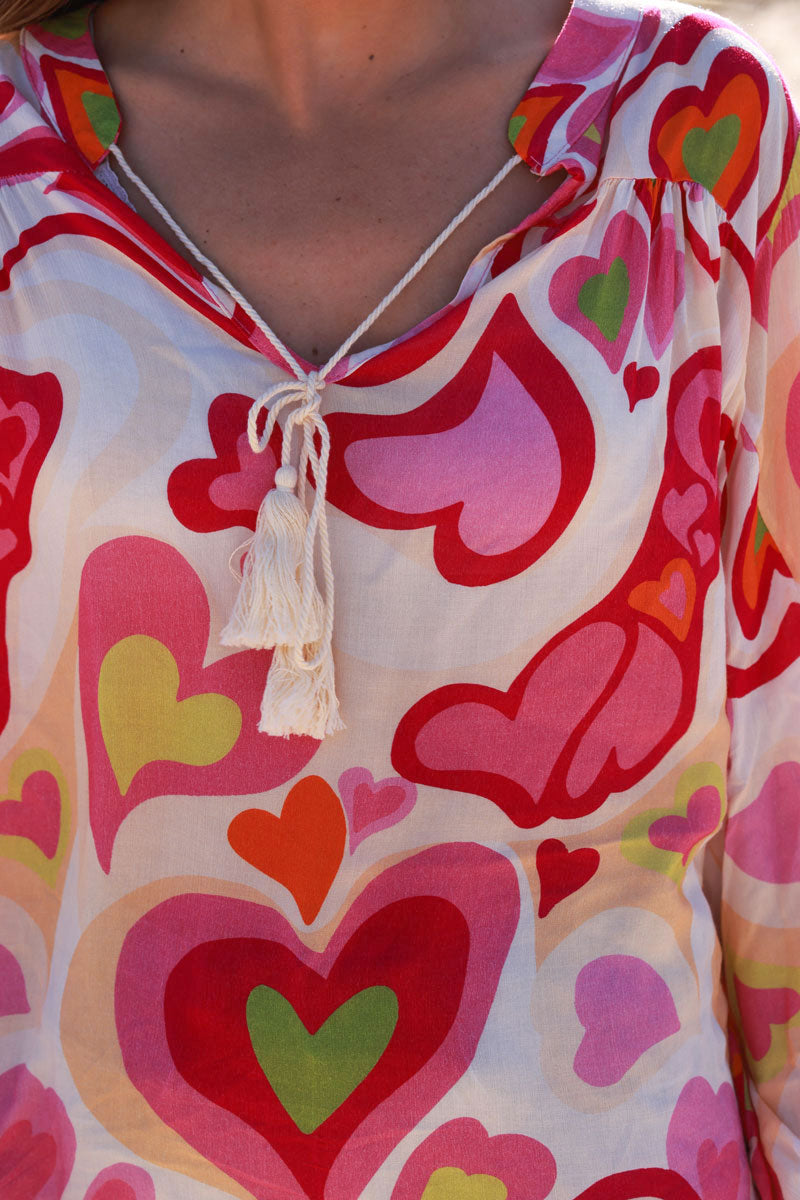 Pink Heart Swirl Bell Sleeve Tunic