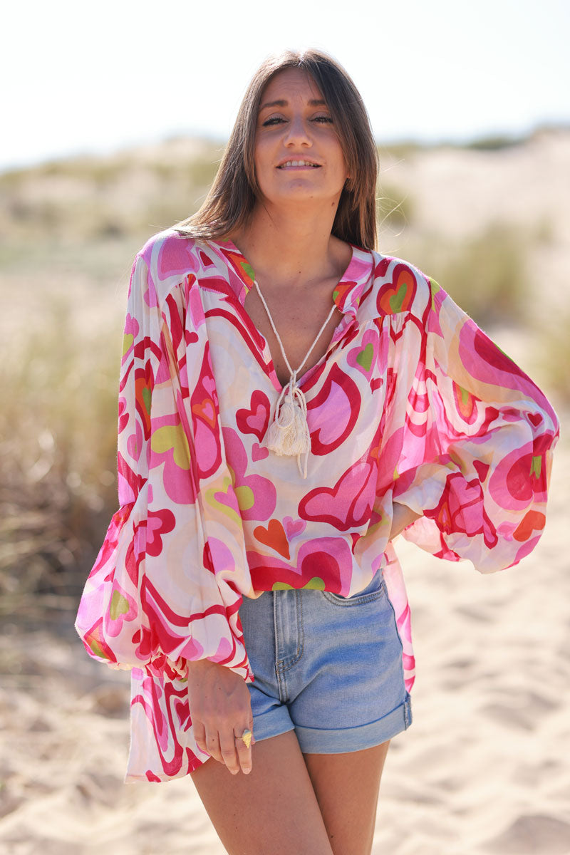 Pink Heart Swirl Bell Sleeve Tunic