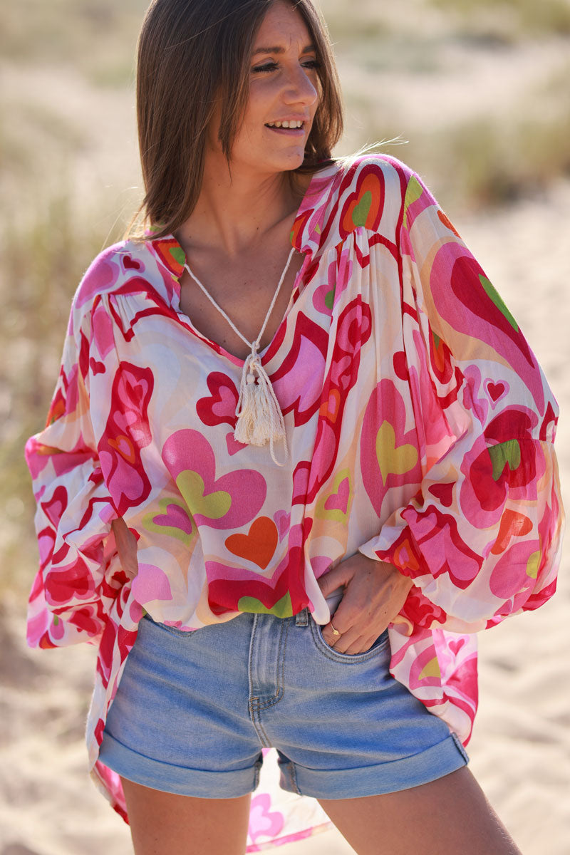 Pink Heart Swirl Bell Sleeve Tunic