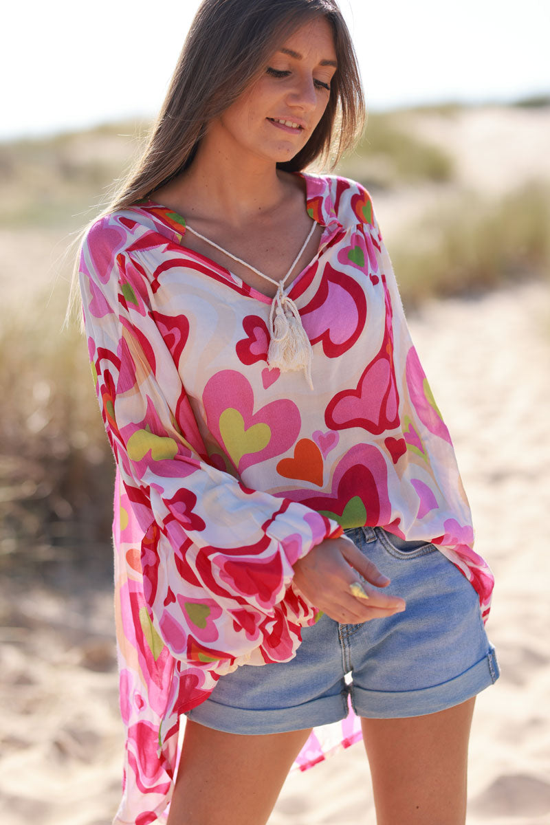 Pink Heart Swirl Bell Sleeve Tunic