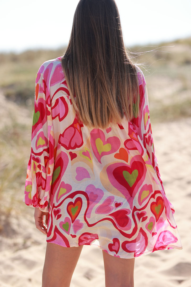 Pink Heart Swirl Bell Sleeve Tunic