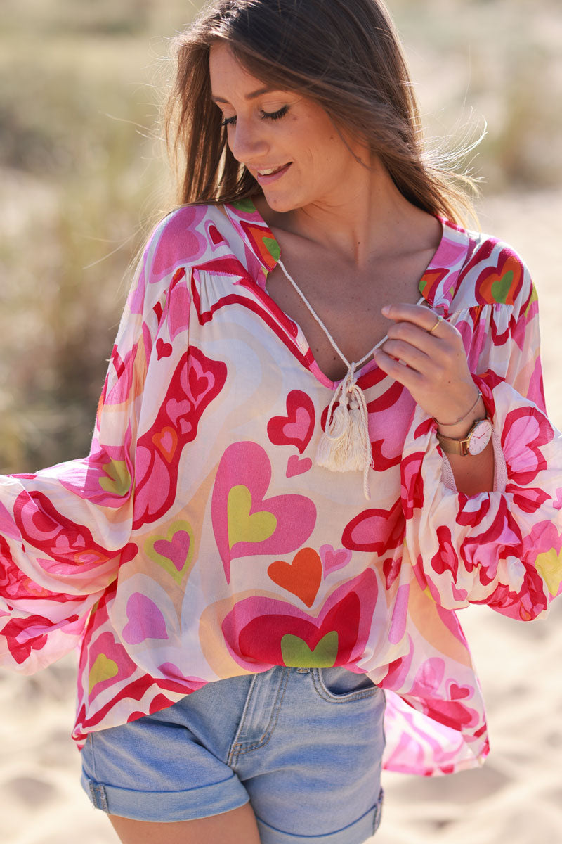 Pink Heart Swirl Bell Sleeve Tunic