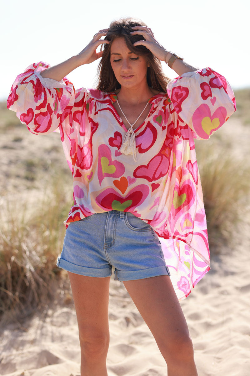 Pink Heart Swirl Bell Sleeve Tunic
