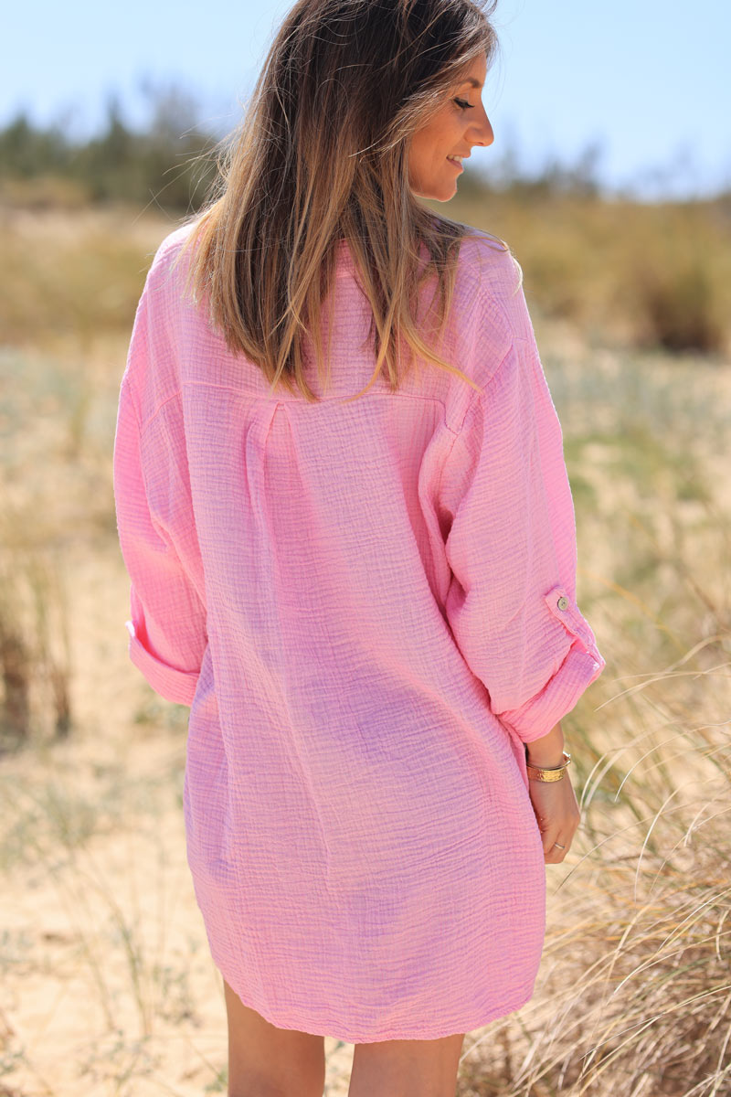 Pink crinkle gauze cotton tunic with heart detail