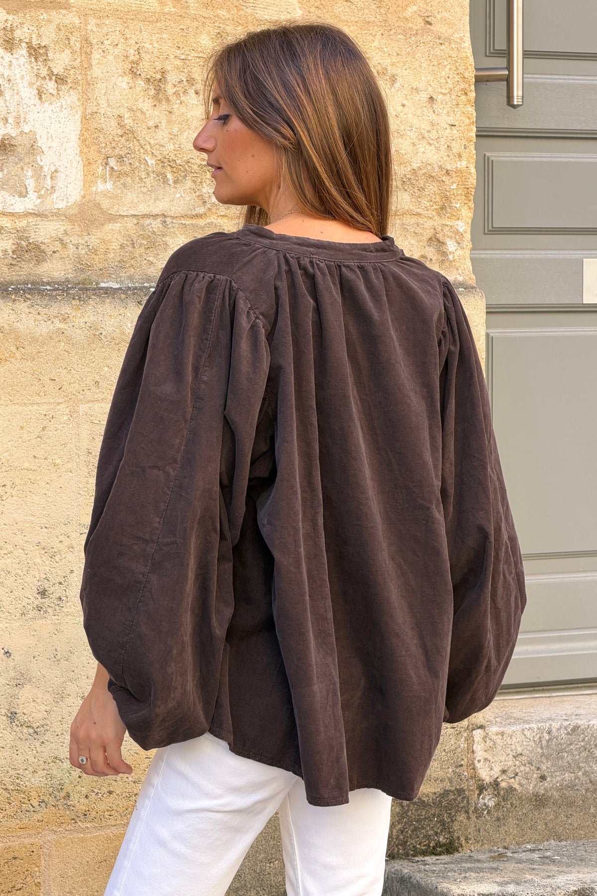 Brown Chocolate Corduroy Peasant Blouse