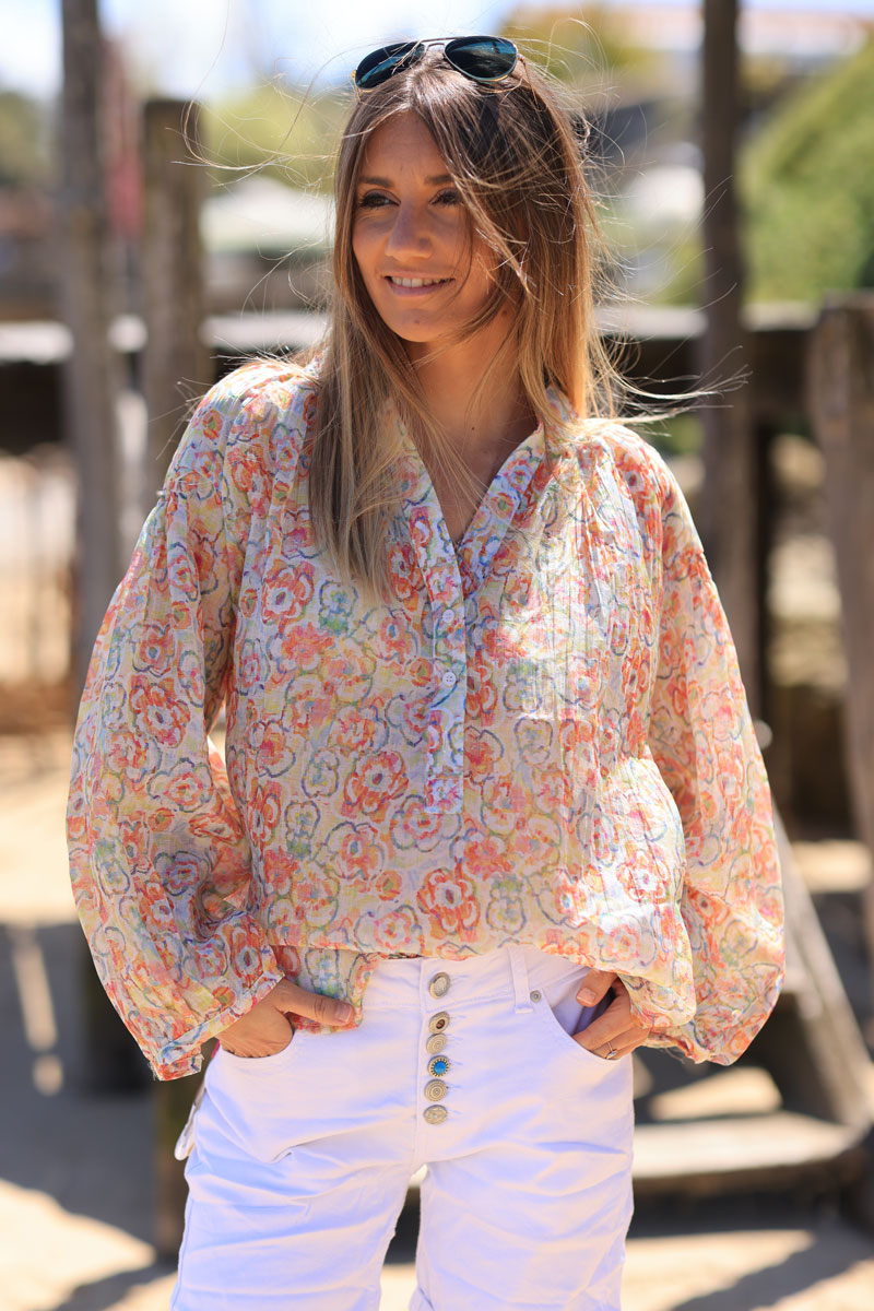 Light weight silk blouse with watercolour flower print