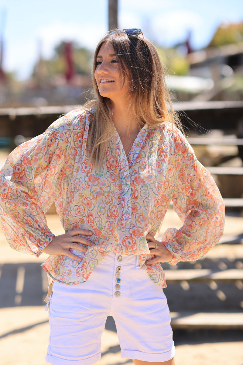 Light weight silk blouse with watercolour flower print