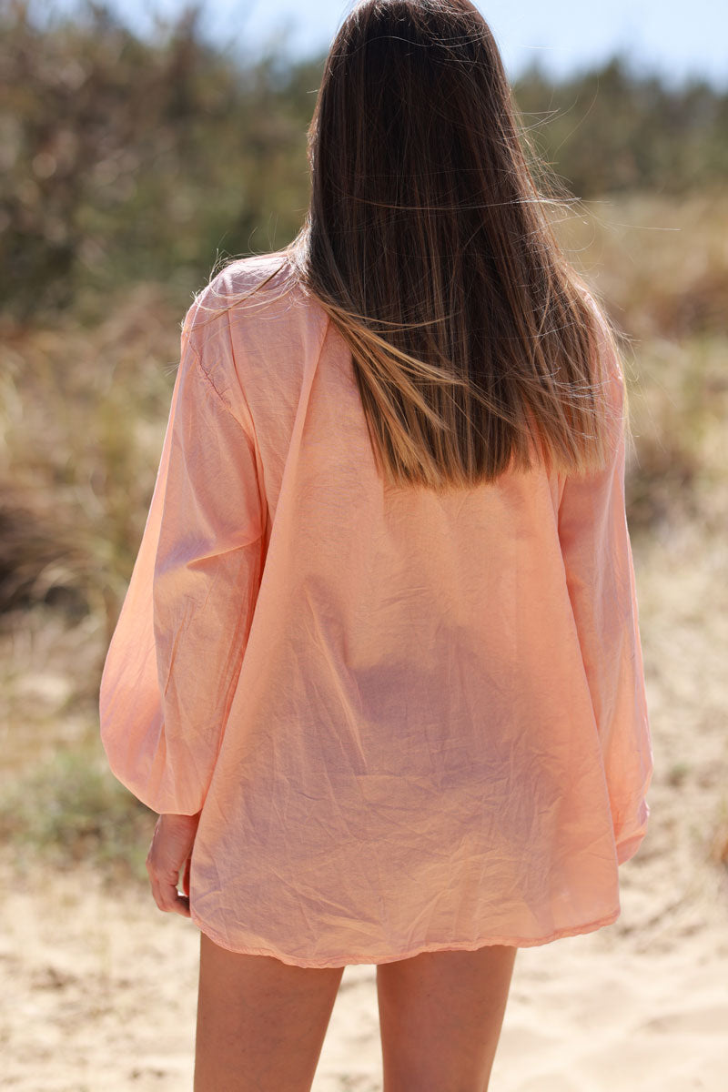 Coral Gauze Boucle Embroidered Blouse