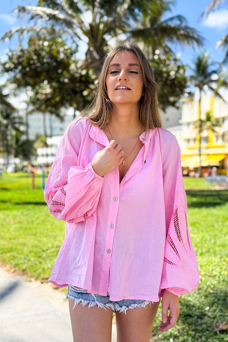 Pink Lotus Sleeve Poplin Blouse