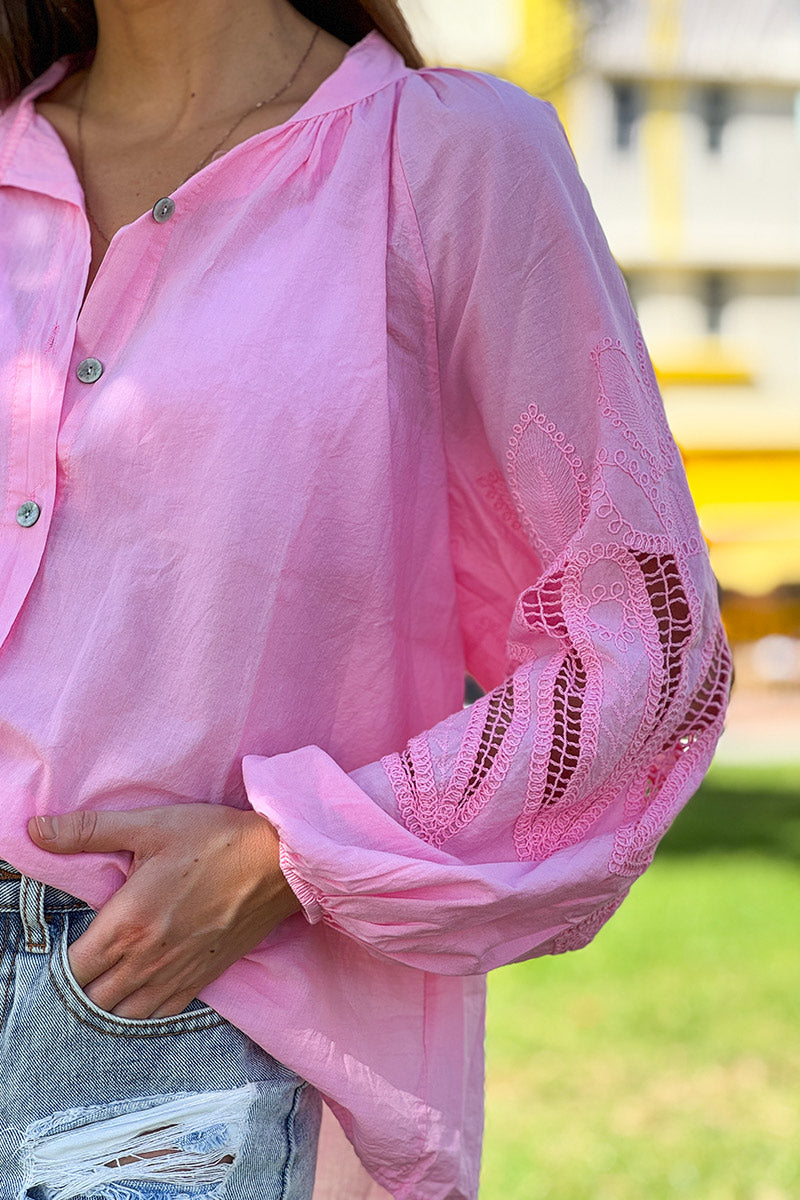 Pink Lotus Sleeve Poplin Blouse