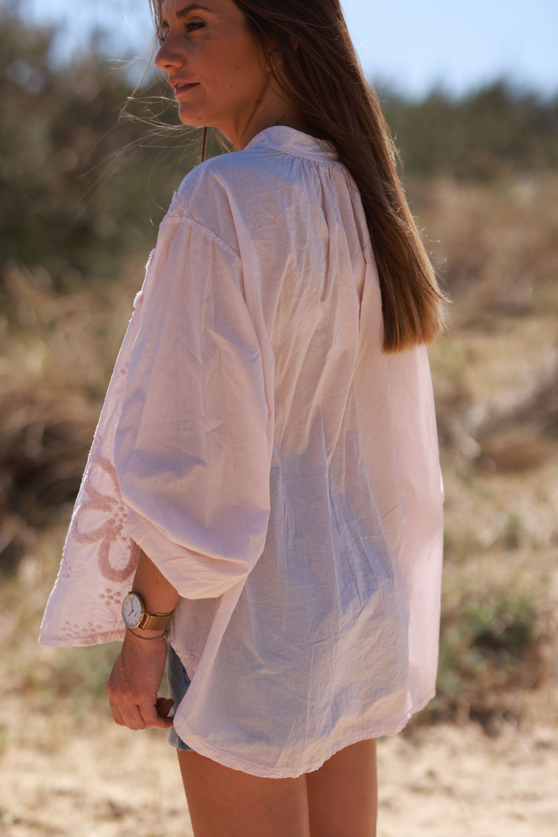 Blush Pink Gauze Boucle Embroidered Blouse