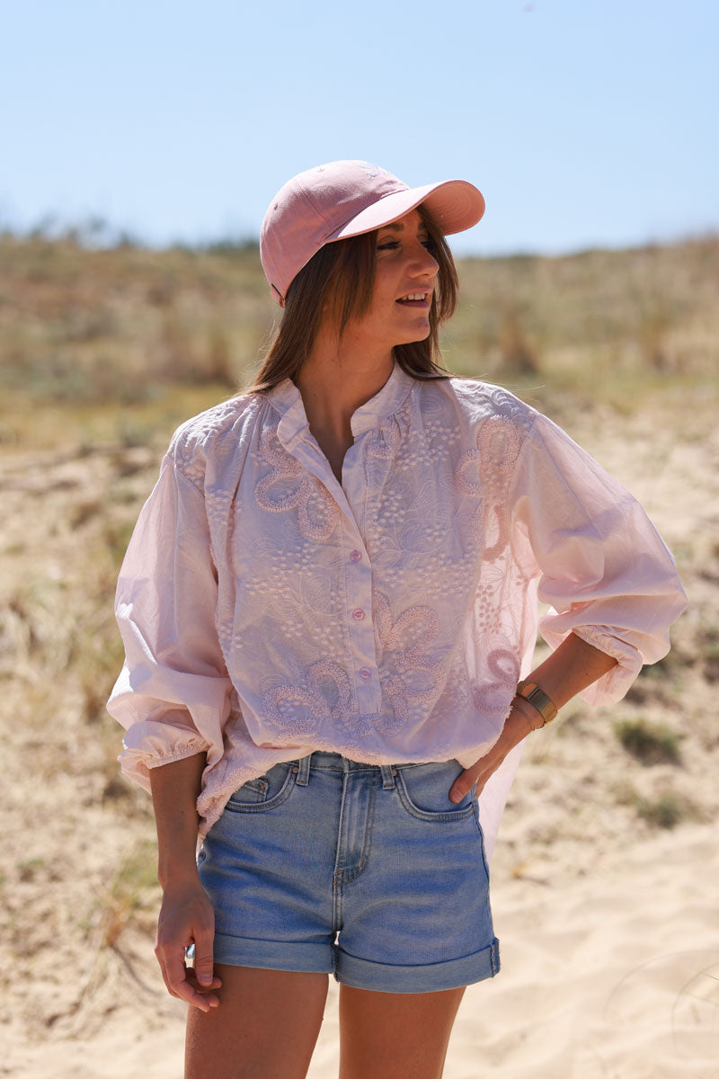 Blush Pink Gauze Boucle Embroidered Blouse