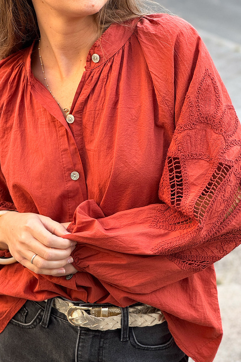 Pumpkin Lotus Sleeve Poplin Blouse