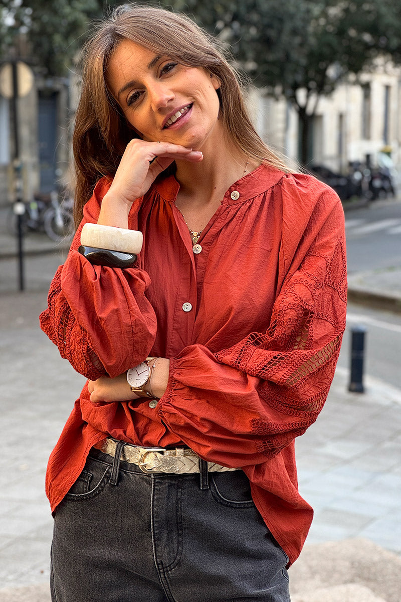 Pumpkin Lotus Sleeve Poplin Blouse