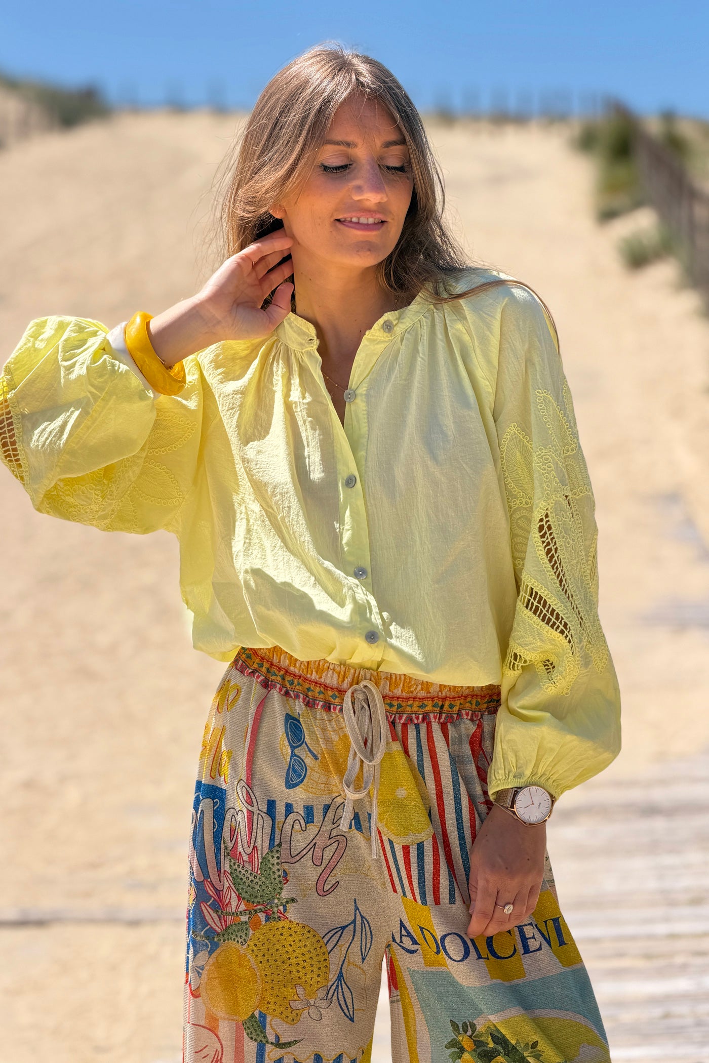 Yellow Lotus Sleeve Poplin Blouse