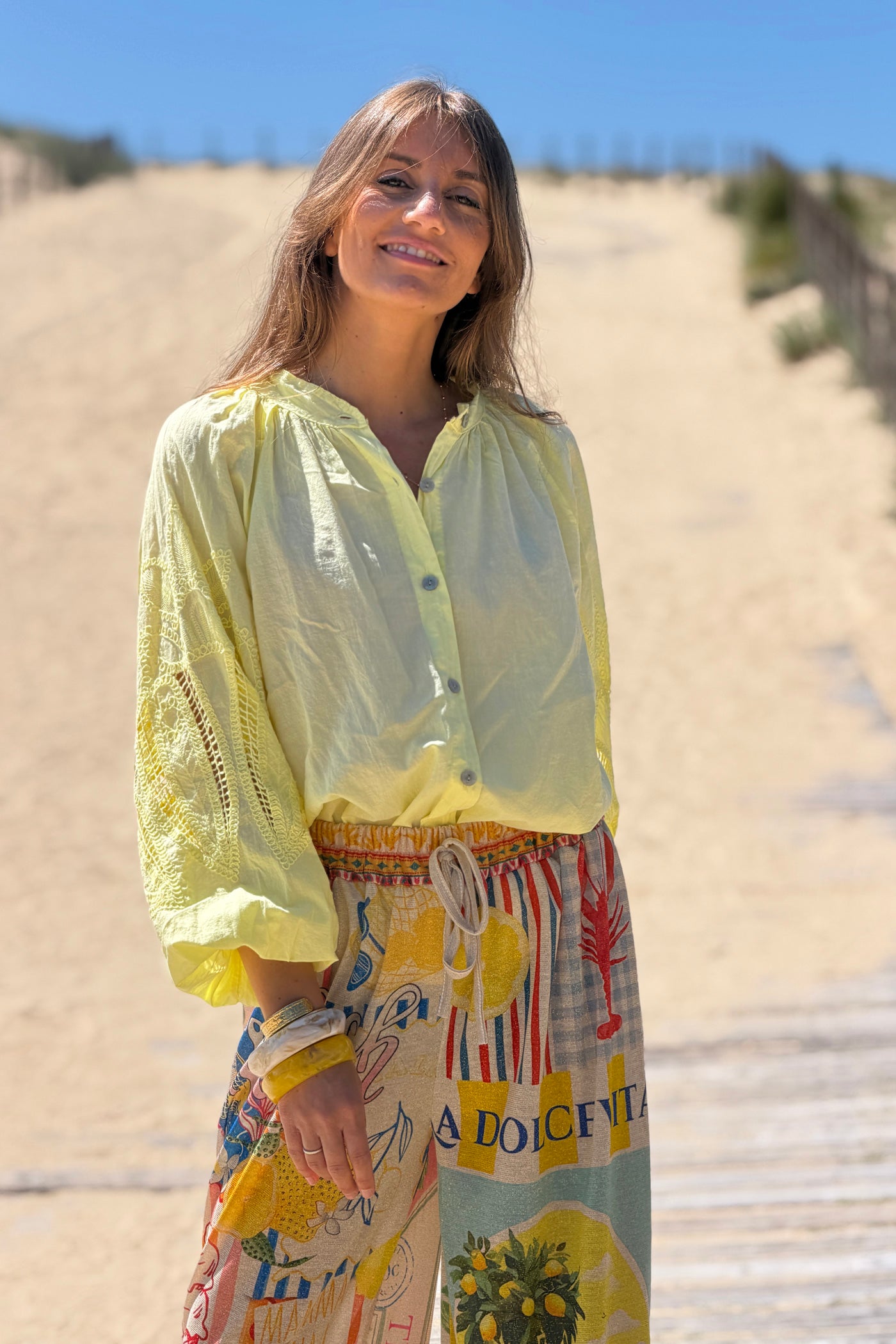 Yellow Lotus Sleeve Poplin Blouse